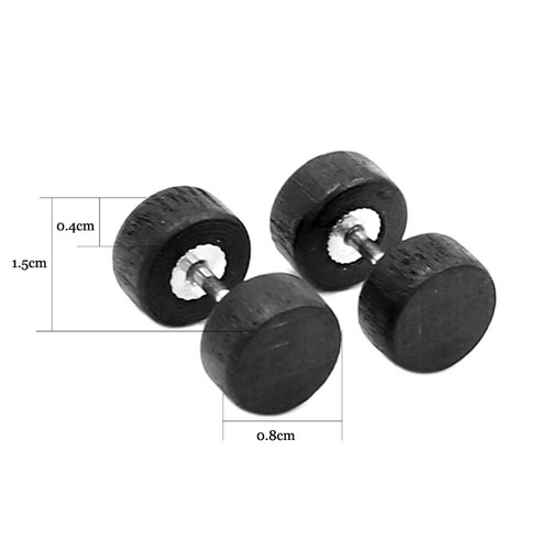 Stainless Steel Earring Black Natural Round Circle Wood Faux Fake Ear Plug SJE370168 - Click Image to Close